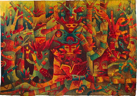   The Woven Serpent's Dream: Mystical Pre-Columbian Symbolism and Vibrant Ochre Hues